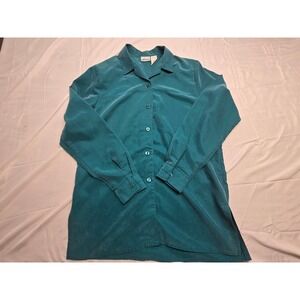 Dana Buchman Womens Button Down Top Long Sleeve Collared‎ Shirt Teal